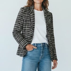 Silkland Black Cream Tweed Plaid Silk Suit Jacket blazer
Old Money classic